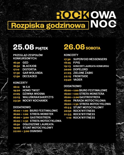 Rockowa Noc - godzinowa rozpiska koncertów !